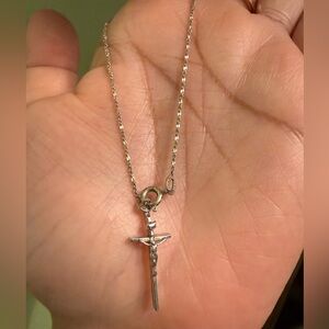 Delicate, sparkly sterling silver bracelet stamped STG with sterling crucifix